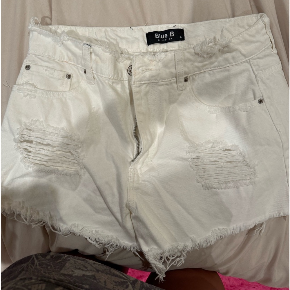 Blue B white Jean shorts